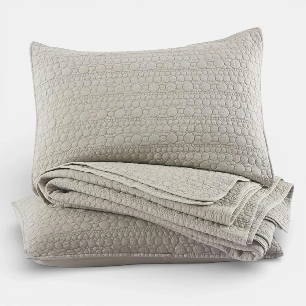 NEW West Elm Beige Stone Print Ultra Soft Queen King Bedding Bedspread Sham Set